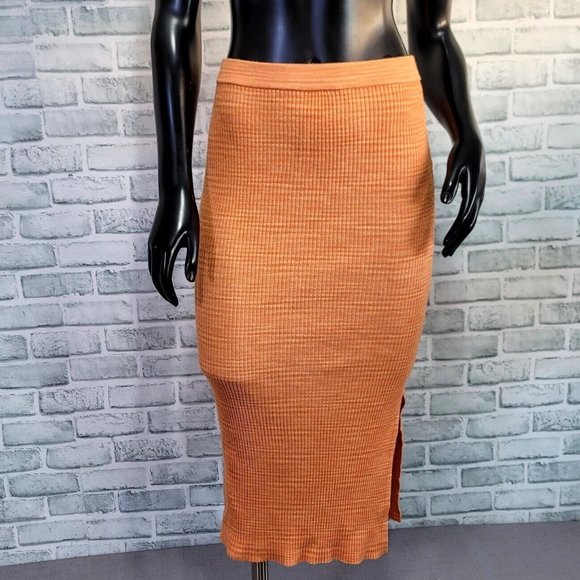 House of Harlow 1960 Womens S Orange Ribbed Knit Stretchy Pencil Skirt‎ - Picture 1 of 8